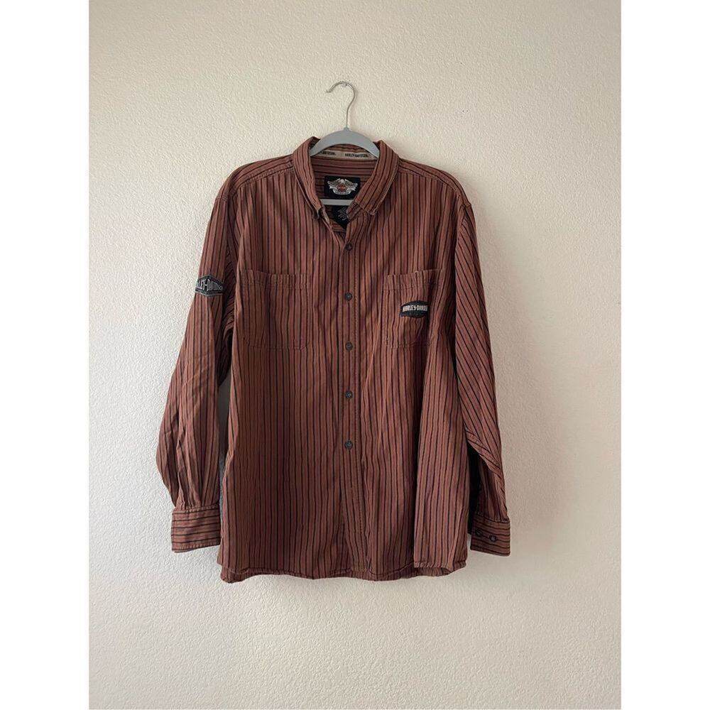 Harley Davidson striped button up long sleeve shirt